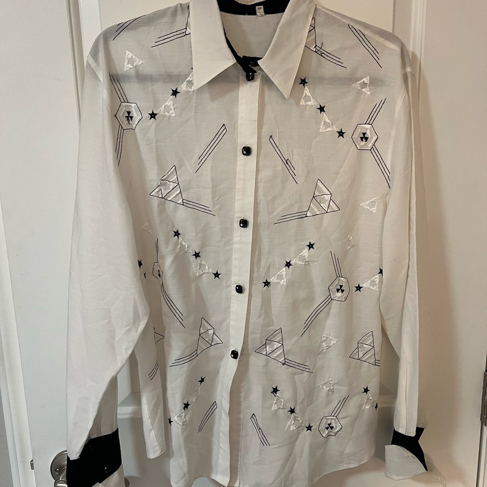 White Button Down Shirt with Black Accents